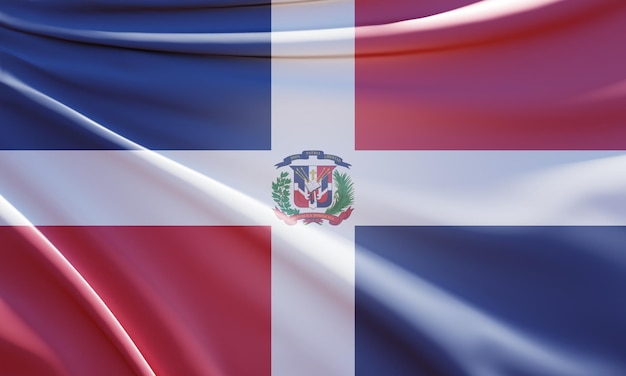 3d illustration du drapeau de la république dominicaine sur tissu ondulé