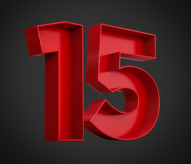 3d illustration du numéro rouge 15 ou quinze ombre intérieure