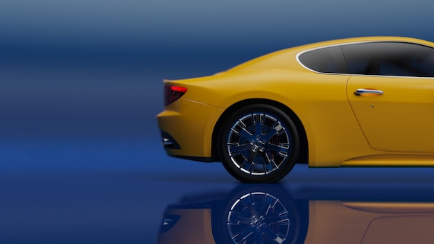 3d illustration du véhicule jaune sur une surface bleue