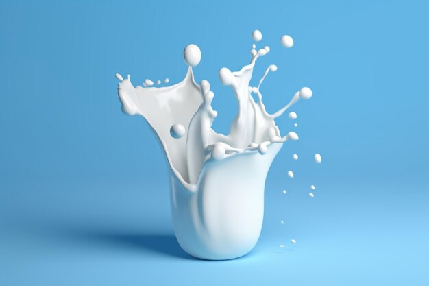 3d illustration d'éclaboussure de lait sur fond bleu dégradé avec un tracé de détourage