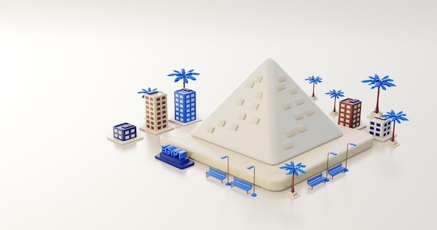 3d illustration Egypte avec un bâtiment simple autour et une pyramide comme point de repère