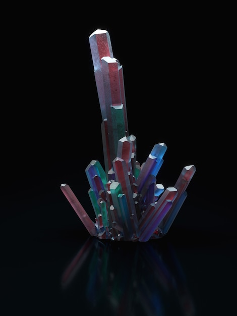 3d illustration de forme de cristal abstraite sur sol réfléchissant