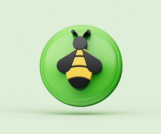 3d illustration de l'icône de l'abeille isolé sur fond vert avec ombre