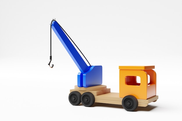 3d illustration de jouet pour enfants d'une grue multicolore sur fond blanc isolé