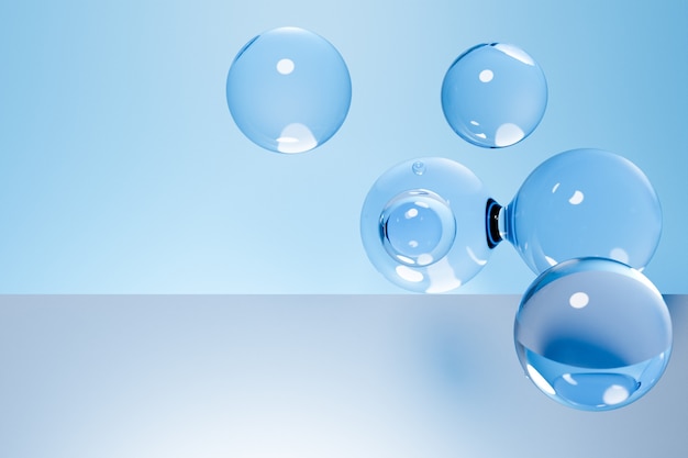 3d illustration d'un metaball transparent avec un grand nombre de pièces sur un fond bleu