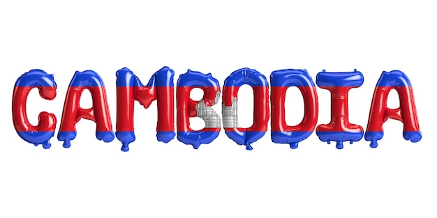 3d illustration of Cambodialetter balloons with flags color isolated on white