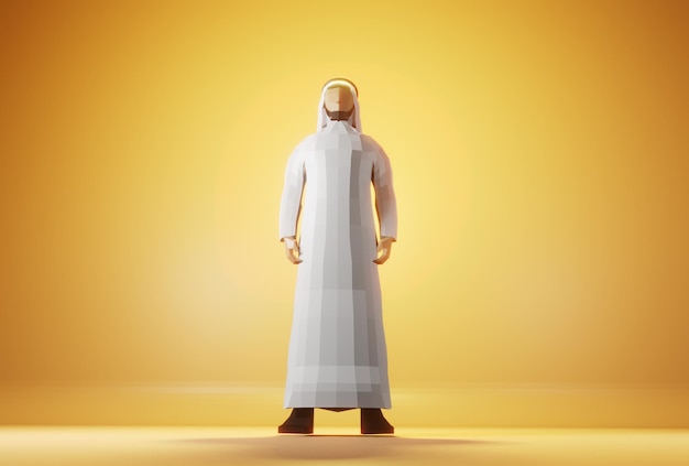 3d illustration personnage arabe homme avec fond orange