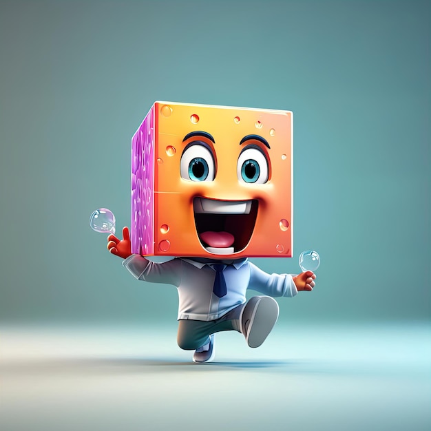 3d illustration personnage drôle avec un grand cube