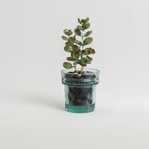 3d illustration de plante d'intérieur en pot de verre isolé sur fond blanc