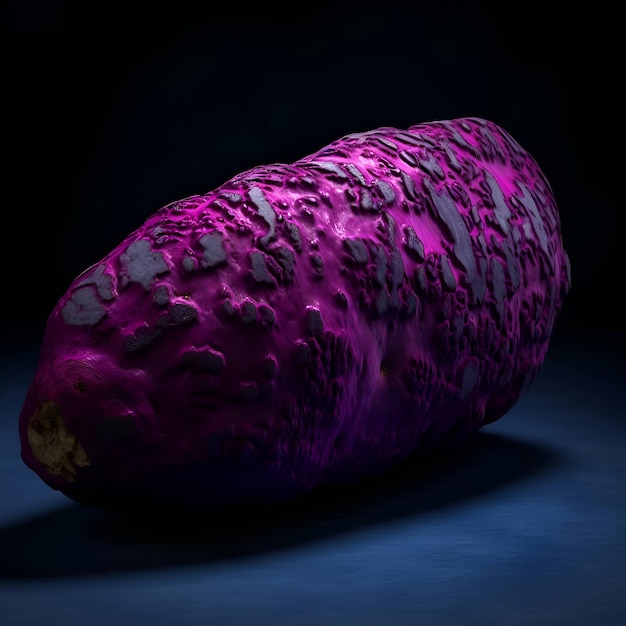 3d illustration d'une pomme de terre violette sur fond sombre