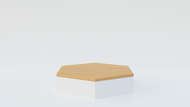 3d illustration rendu podium blanc avec planche de bois