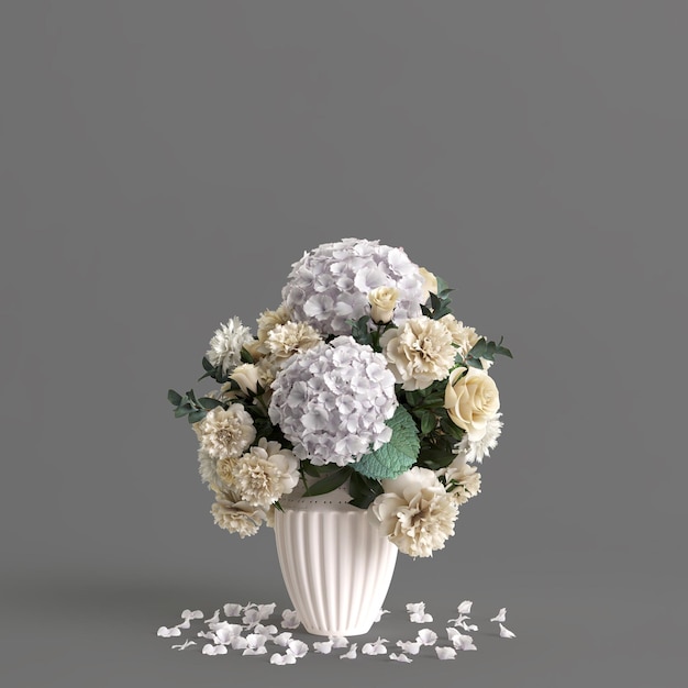 3d illustration de vase fleurs isolé sur fond gris