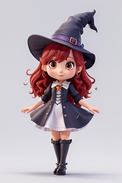 3d, jolie fille, porter, robe sorcière halloween