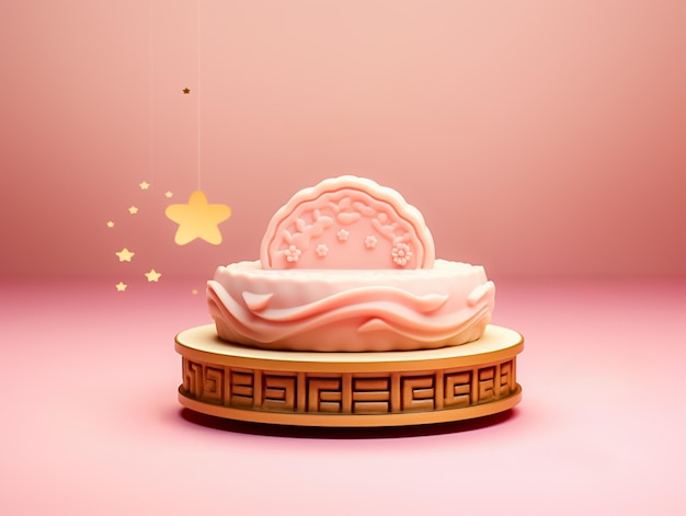 3d mignon gâteau de lune fond blanc Vietnam traditionnel concept de festival de mi-automne généré par Ai