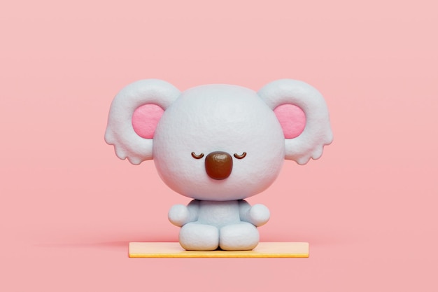 3D mignon koala méditation yoga personnage animal de dessin animé rendu 3D