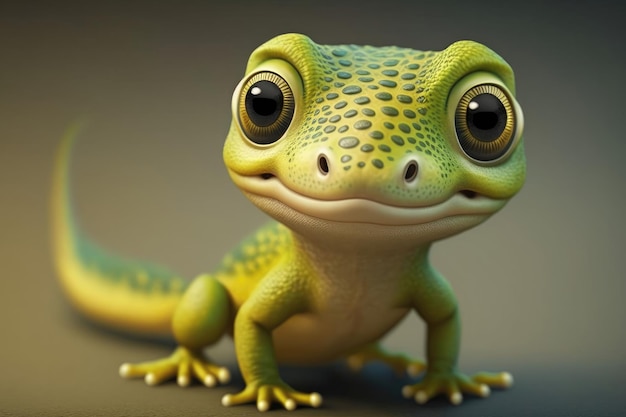 3D mignon sourire petit lézard personnage kawaii lézard réaliste avec de grands yeux