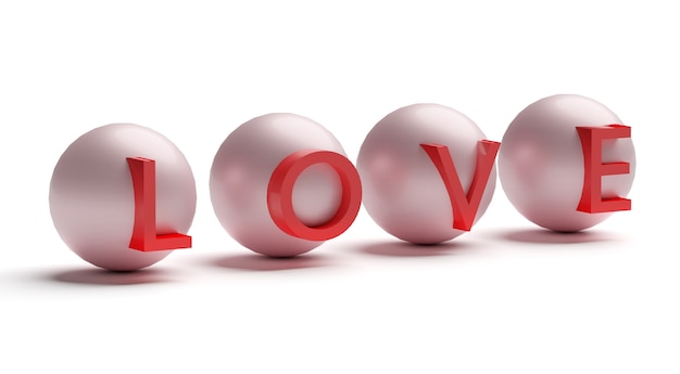 3D mot LOVE sur boules isolé sur fond blanc