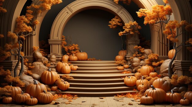 3D Papercut artisanat podium vide avec thème d'Halloween arrière-plan de scène minimale IA générative