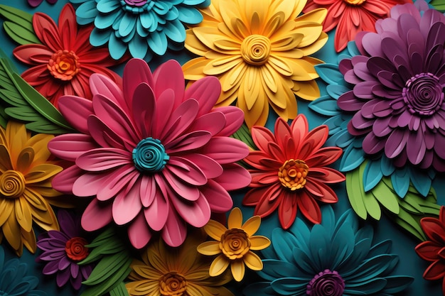 3d papier peint floral variation de couleur fleurs et feuilles 3d rendre décoration de fond mural belle fantaisie fleur vintage Ai généré