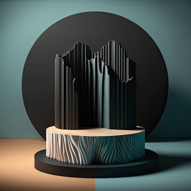 3D Pastel Black Podium Display nature support en bois Fond pour produits générative ai