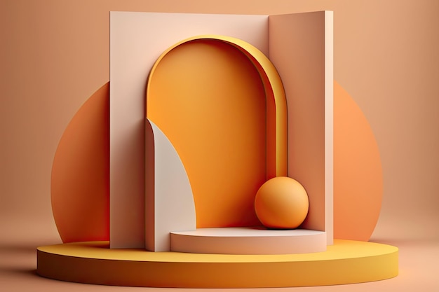 3D Pastel Orange Podium Affichage nature support en bois Fond pour produits générative ai