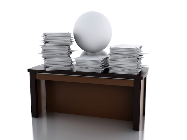 3d personnes blanches surmené avec une pile de documents.