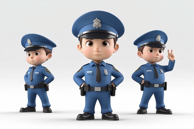 3d petites personnes policier dans une pose interdite image 3d fond blanc isolé