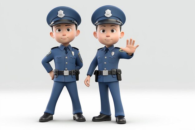 3d petites personnes policier dans une pose interdite image 3d fond blanc isolé