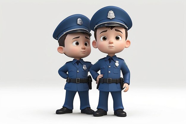 3d petites personnes policier dans une pose interdite image 3d fond blanc isolé