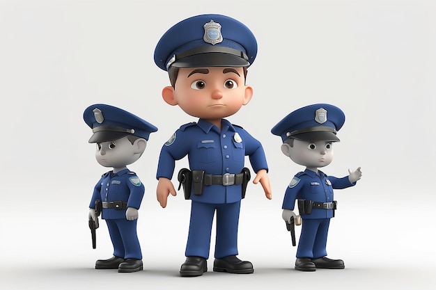 3d petites personnes policier dans une pose interdite image 3d fond blanc isolé