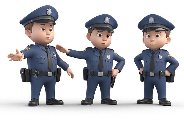 3d petites personnes policier dans une pose interdite image 3d fond blanc isolé