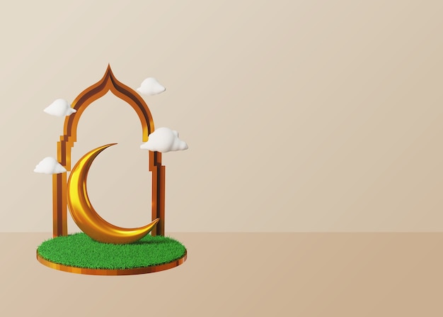 3d ramadan et eid mubarak fond avec lune d'or