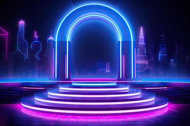 3d réaliste futuriste néon brillant présentation du produit podium scène maquette conception d'arrière-plan