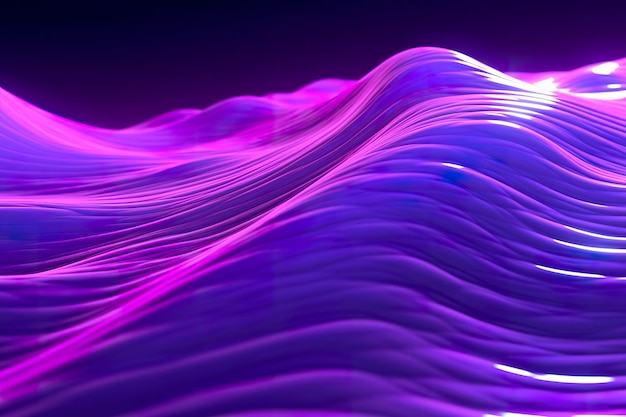 La 3D rend les vagues technologiques avec des couleurs violettes et vibrantes AI Generative