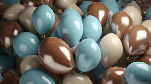 Photo 3d rendant des ballons bruns et bleu clair