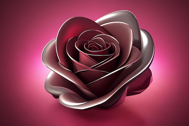 Photo 3d rendant le concept abstrait de la rose de la saint-valentin métallique