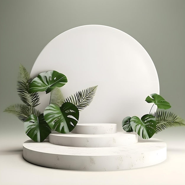 3d rendent l'espace vide podium blanc avec plante de maison à feuilles de monstera Podium pour le tournage de produit AI Gener