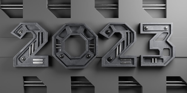 3d render fer 2023 bonne année célébration sur fond noir