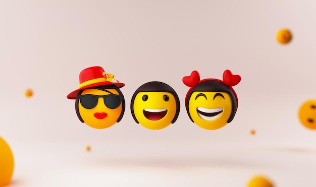 3D Render of Female Emoticon Emojies sur fond brillant