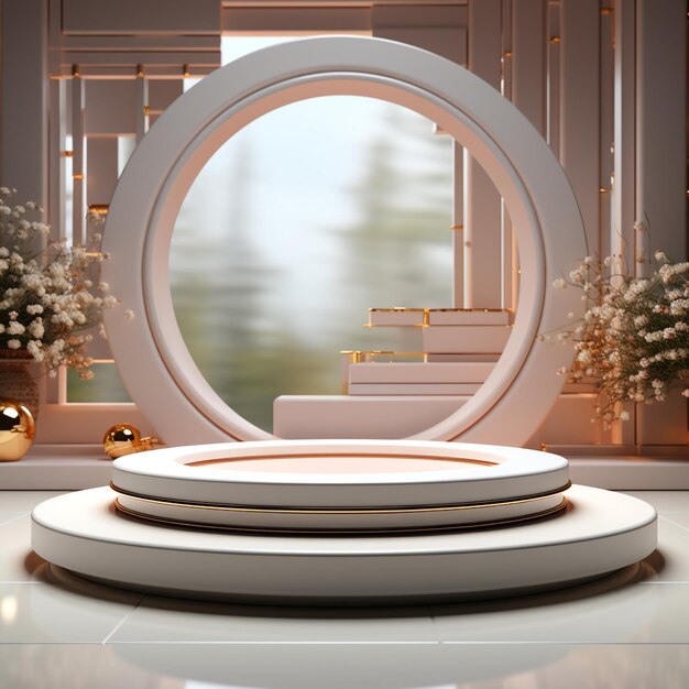 3d Render un podium circulaire blanc sur un fond moderne