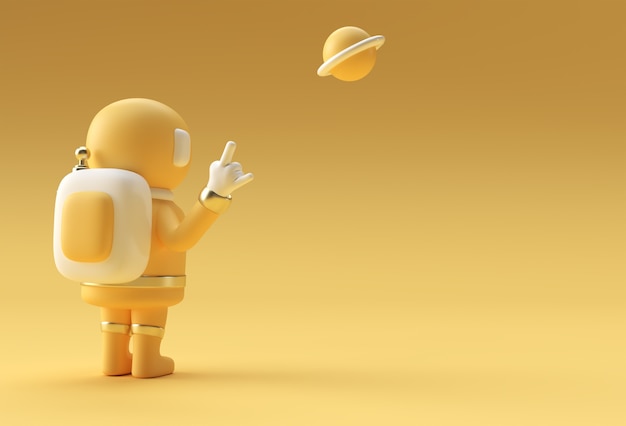 3D Render Spaceman Astronaut Hand Up Rock Gesture 3d illustration Design.