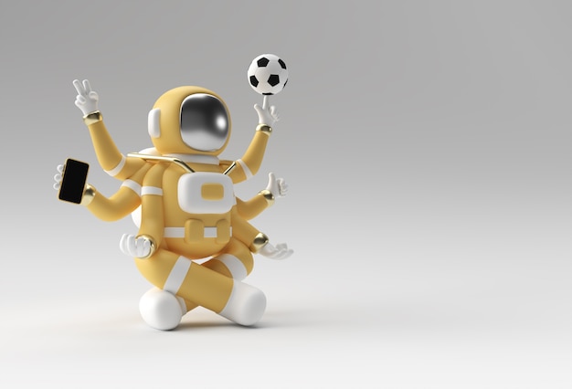 3d Render Spaceman Astronaute Yoga Gestes Illustration 3d Conception.