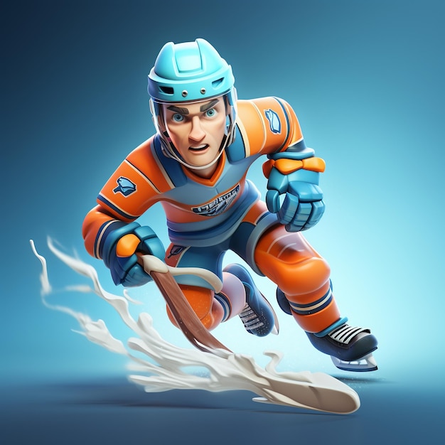 Photo 3d rendering of hockey player in action