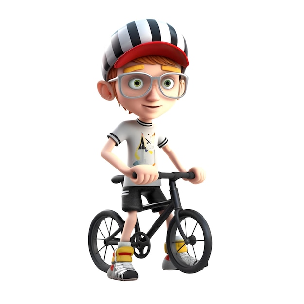 3d Rendering de petit garçon avec vélo sur fond blanc sans ombre