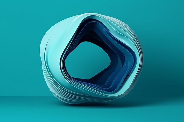 3D rendre abstrait en couches objet courbe avec trou isolé sur fond bleu mur minimal moderne