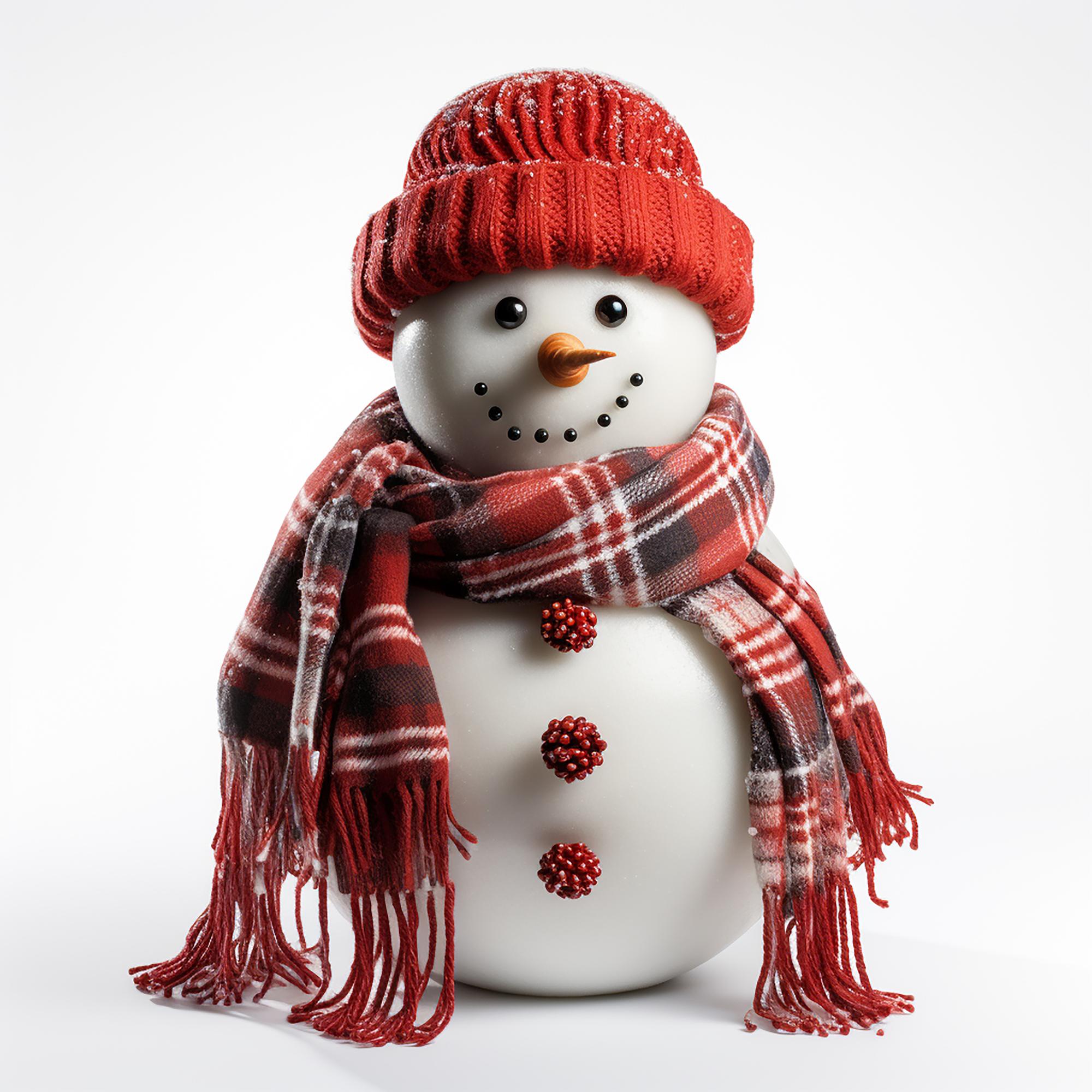 3D rendre un bonhomme de neige avec des gants rouges chapeau et foulard isolé sur un fond blanc