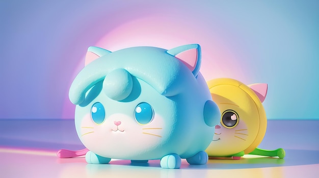 3d rendu d'un chat mignon et d'un fond coloré avec de la couleur bleue