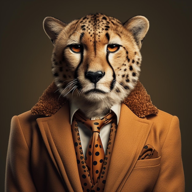Photo 3d rendu élégant guépard anthropomorphique en costume de laine et cravate personnage humain