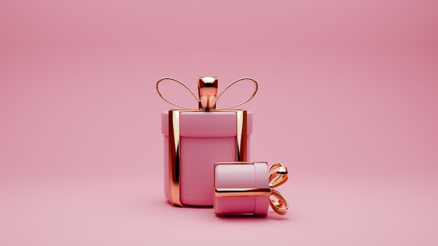 3D rendu rose et or thème de la Saint-Valentin des boîtes cadeaux