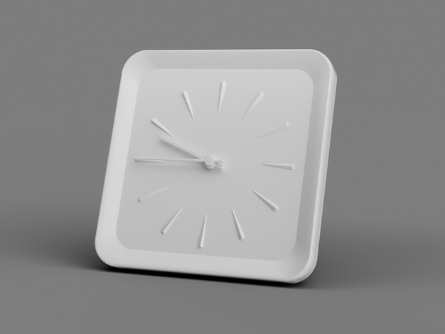 3d simple horloge murale carrée blanche 945 neuf quarante cinq quart à 10 fond gris illustration 3d